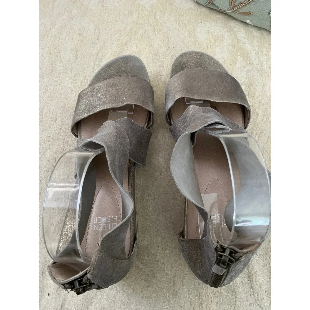 EILEEN FISHER Gold Metallic Sport Platform Sandal Leather Wms crisscross  8.5